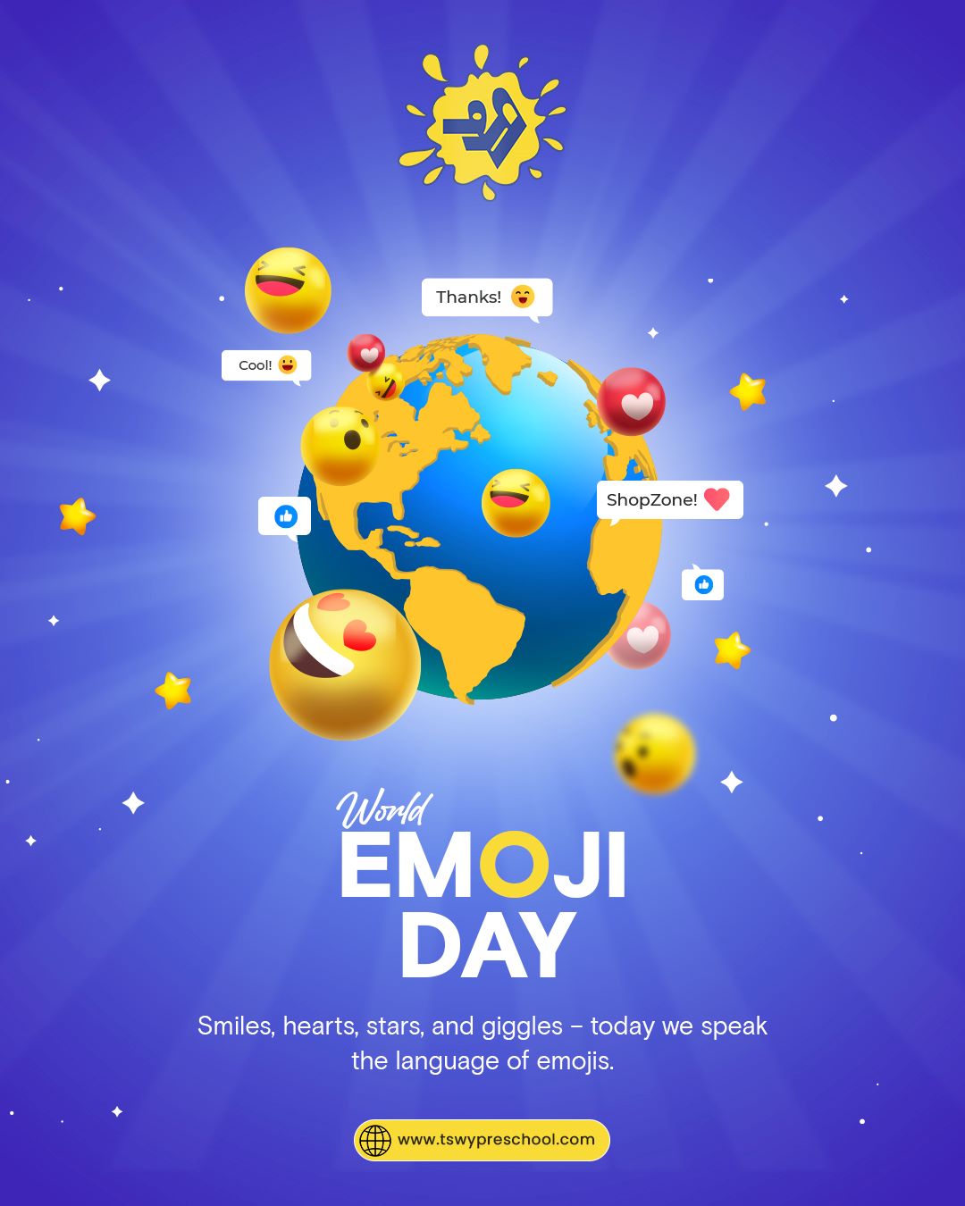 🎉 Happy World Emoji Day! 😍🙌✨
At TSWY Preschool, we speak the universal language of EMOJIS—spreading smiles, love, and endless fun every day! 🌈🧸
Tell us your kiddo’s favorite emoji below! 👇
#WorldEmojiDay #EmojiLove #TSWYPreschool #TrendingNow #FunLearning #PreschoolLife