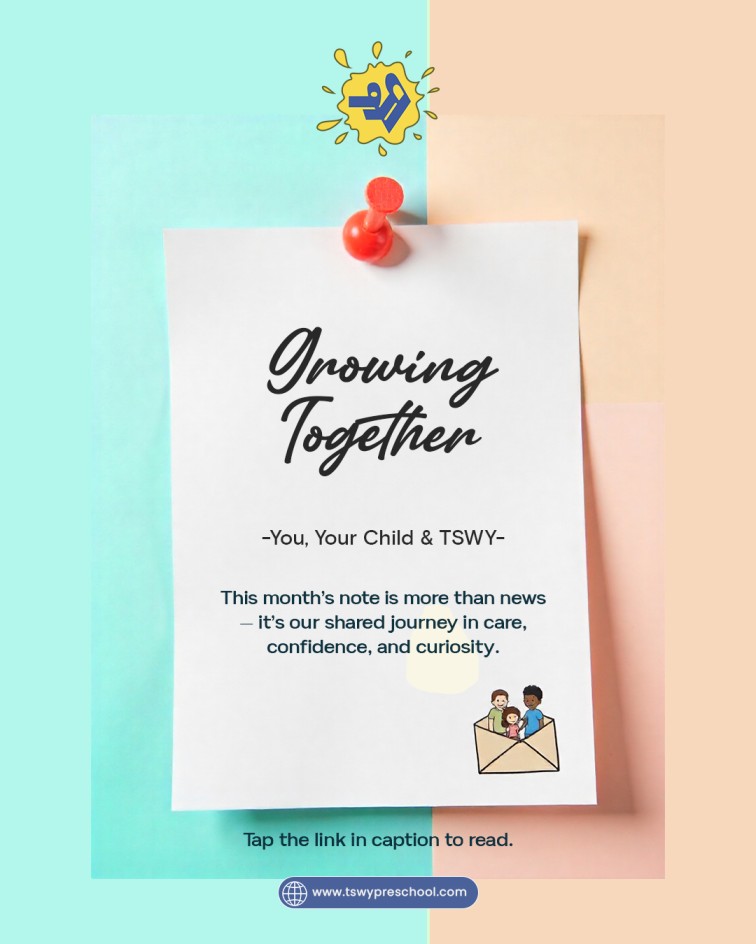 What if a preschool newsletter didn’t just inform, but truly connected?
Here’s a thoughtful glimpse into how we grow together at TSWY..
Dear Parents,
At TSWY, under the guidance of SR Educare, we believe that early education is a shared journey—between the child, the parent, and the educator.
Our latest newsletter reflects this belief. It offers insights into:
• Fostering emotional resilience in children
• Creating a nurturing, value-driven learning space
• Supporting parents with confidence and care
This isn't just an update—it’s a reflection of the values we walk with every day.
Take a moment to read and connect with the heart of our work.
👉 Tap the link in the comment section to explore more!.
Warm regards,
Team TSWY | Powered by SR Educare
#tswopreschool #littlebondsbigsmiles #childhoodconnections #childhoodconnections