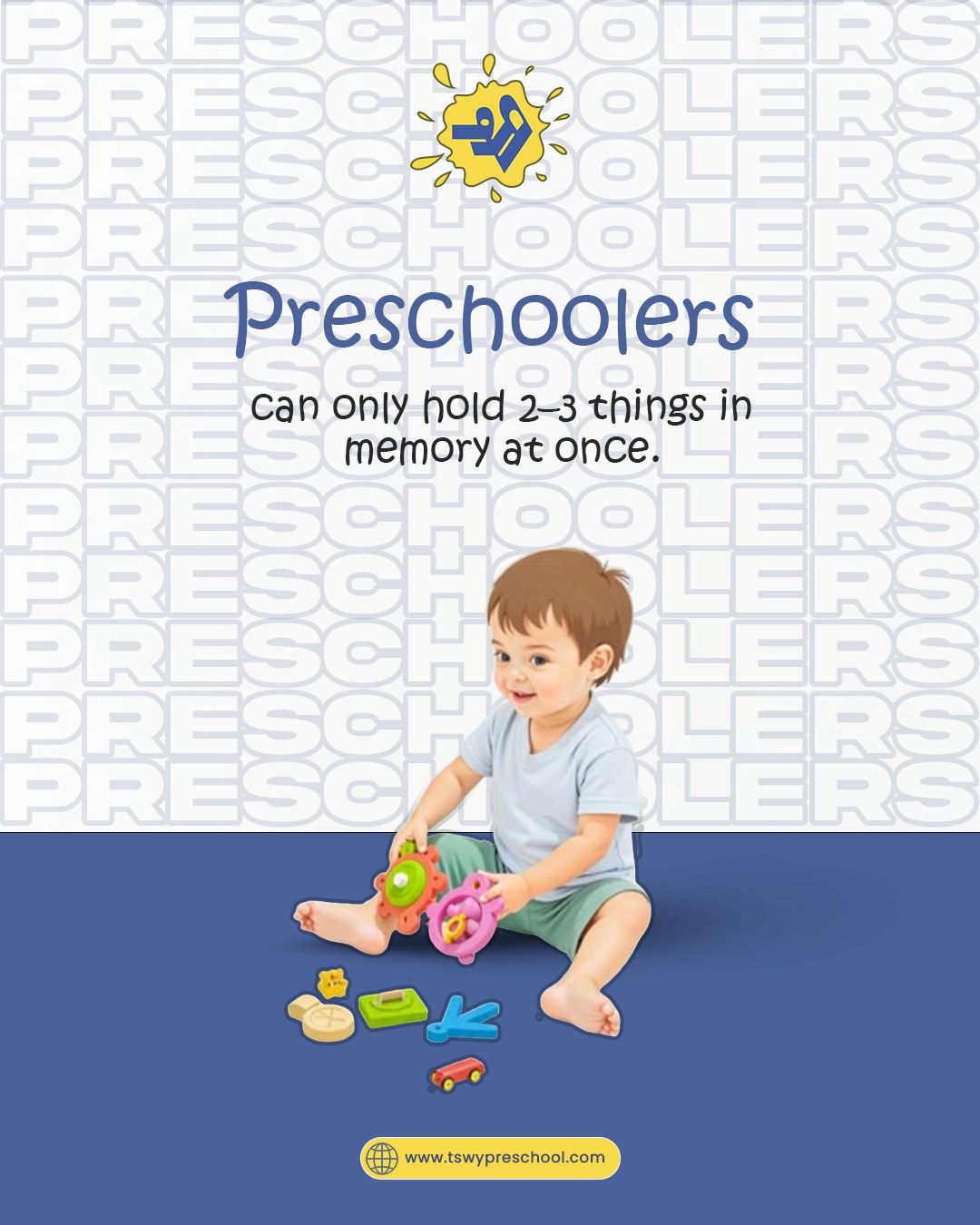 Ever wonder why your child forgets half the instructions?
Preschoolers have limited working memory. They can only hold about 2–3 pieces of information at a time.
That’s why:
❌ Don’t say: “Get your shoes, bottle, and bag.”
✅ Do say: “Get your shoes and bottle.”
Keeping instructions simple helps children succeed—without stress or frustration. Small adjustments make a big difference.
#TSWYPreschool #ChildPsychology #MemorySkills #EarlyChildhoodDevelopment #ParentingTips #ParentingWisdom #PreschoolParenting #PositiveParenting #ParentingSupport #EarlyLearning