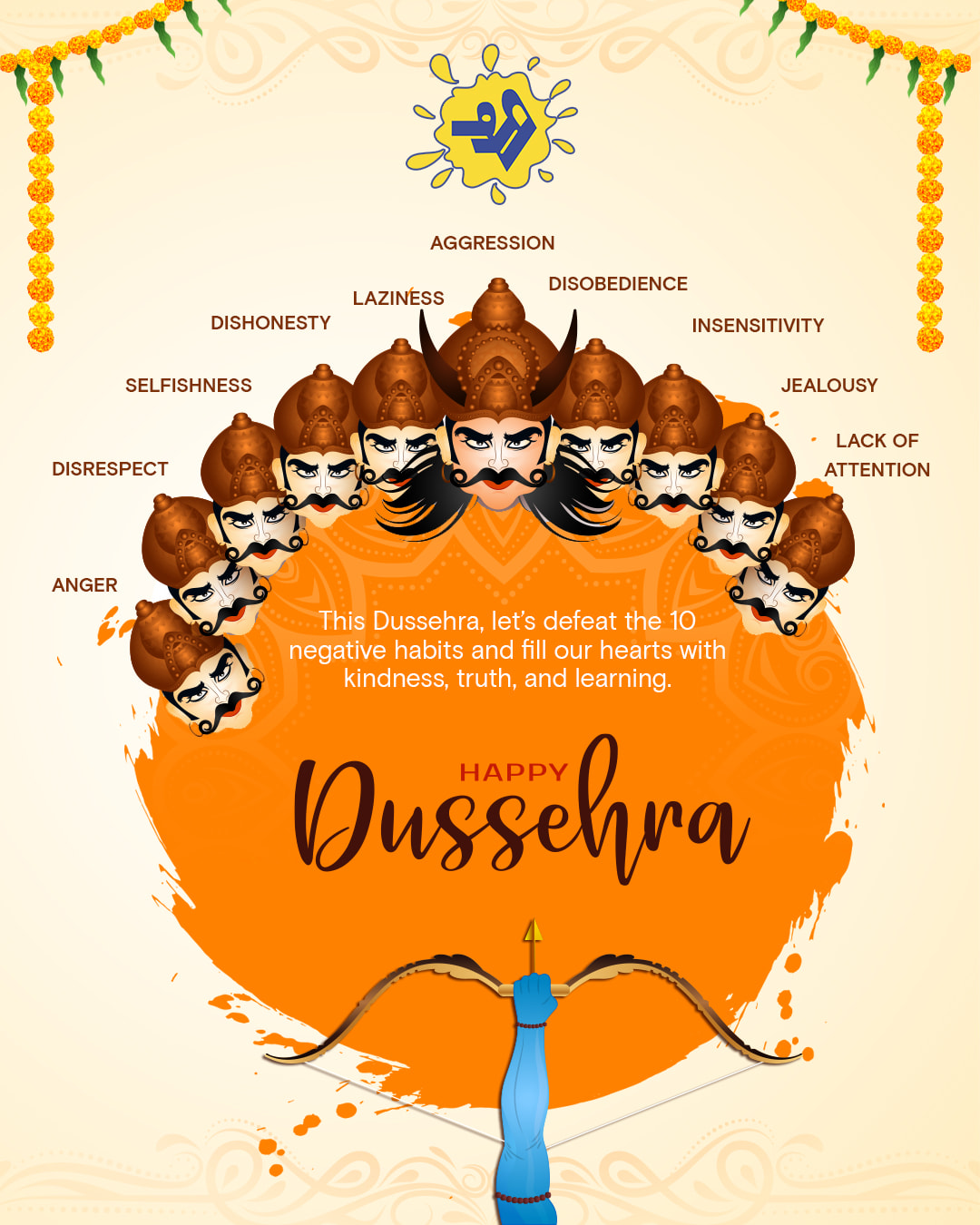 ✨🎉 This Dussehra, let’s defeat the 10 evils — anger, greed, ego, laziness, lies, jealousy, fear, hate, ignorance, and selfishness. 🎯
At TSWY Preschool, we replace them with kindness, truth, courage, love, and the joy of learning. 🌸📚
💫 Because every little learner can grow into a hero when guided by the values of goodness and compassion. 🌿
#HappyDussehra #Dussehra2025 #TSWYPreschool #VictoryOfGoodOverEvil #TeachingValues #EarlyChildhoodEducation #FestivalsOfIndia #LittleLearnersBigDreams #GoodnessAlwaysWins