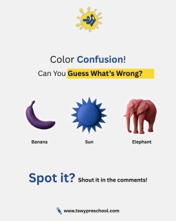 🧩 Spot the Mistake!
A banana that’s purple? 🍌
A sun that’s blue? ☀️
An elephant that’s pink? 🐘
Let’s twist their imagination — learning gets fun when curiosity takes the lead! 🌈💛
✨ At TSWY Preschool, we make every day a discovery.
Tag your friends and comment what’s wrong 👇💬
#TSWYPreschool #PreschoolLife #KidsActivity #ColorChallenge #ObservationGame #LearningMadeFun #PlayToLearn #CreativeLearning #FunForKids #EarlyChildhoodEducation #PreschoolVibes #SpotItChallenge #InstaLearning #LearningThroughPlay