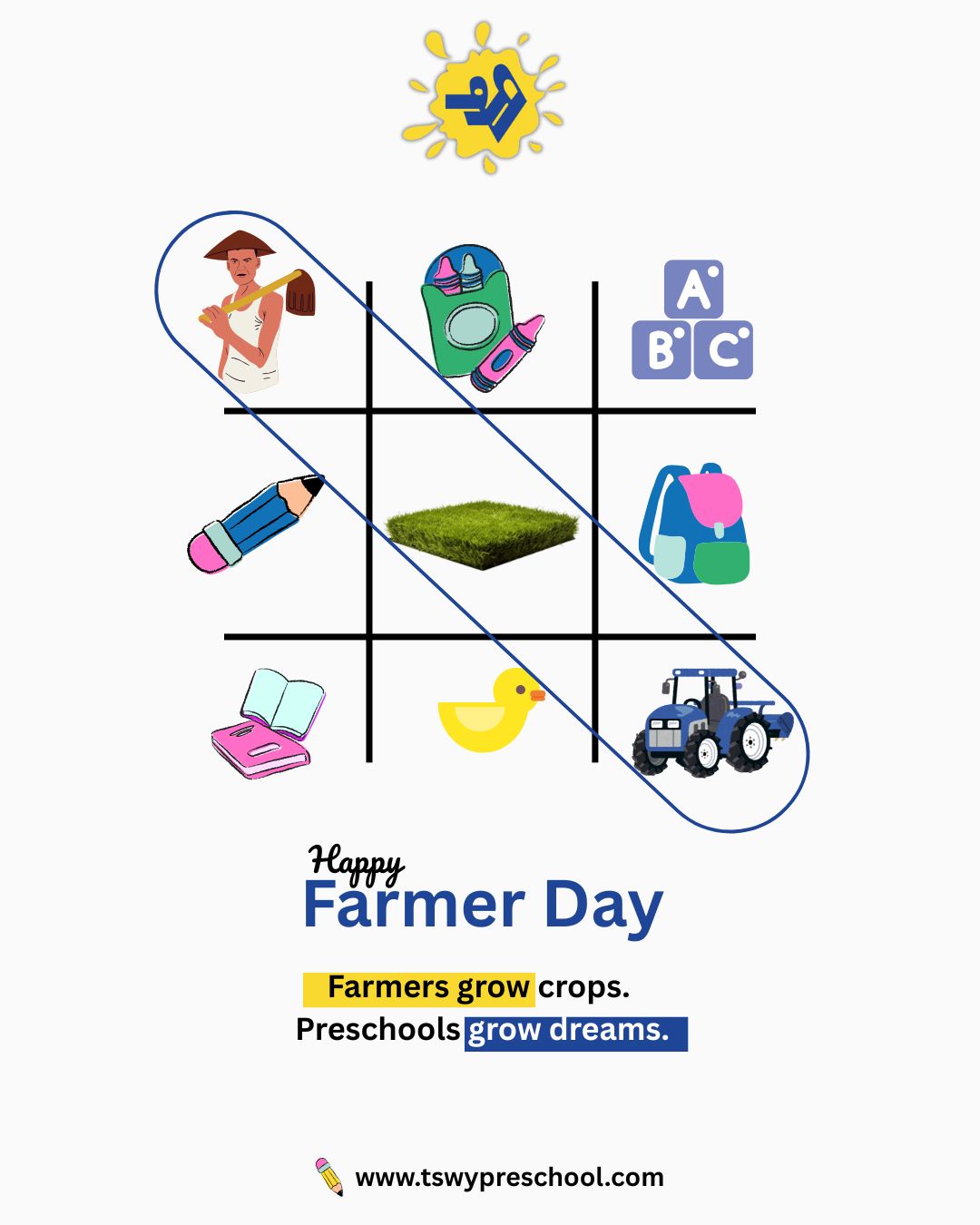 Strong hands grow crops.
Curious minds grow dreams. 🌱🎒
Celebrating the farmers who make every lunchbox possible!
Happy Farmer Day!
#FarmerDay #TSWYPreschool #WonderImagineDiscover #EarlyLearning #LittleLearners #PreschoolIndia #GrowingDreams #LearningThroughPlay #ChildDevelopment #HolisticLearning
