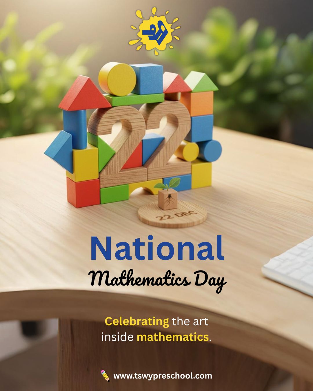 Wonder in patterns.
Imagine in shapes.
Discover through numbers.
That’s the art of early learning.
Happy National Mathematics Day!
#NationalMathematicsDay #TSWYPreschool #WonderImagineDiscover #EarlyLearning #MathForKids #PlayBasedLearning #PreschoolIndia #LearningThroughPlay #ShapesAndNumbers #BrainDevelopment #HolisticLearning