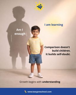 Every child starts their journey asking quietly:
“Am I enough?”When we compare, children don’t feel motivated — they feel measured.
And measurement breeds self-doubt, not confidence.✨ Learning is not a race.
✨ Growth is not a comparison.
✨ Childhood is not a competition.At TSWY Preschool, we believe children grow best when they are understood, not compared.
Because confidence blooms when learning feels safe, slow, and supportive.Growth begins with understanding 🌱#TSWYPreschool #EarlyChildhoodEducation #PositiveParenting #NoComparison #ChildConfidence #LearningThroughUnderstanding #PlayBasedLearning #PreschoolPhilosophy #RespectChildhood #RaisingConfidentKids #ChildPsychology #GentleParenting #MindfulEducation #PreschoolLife #EarlyYearsMatter