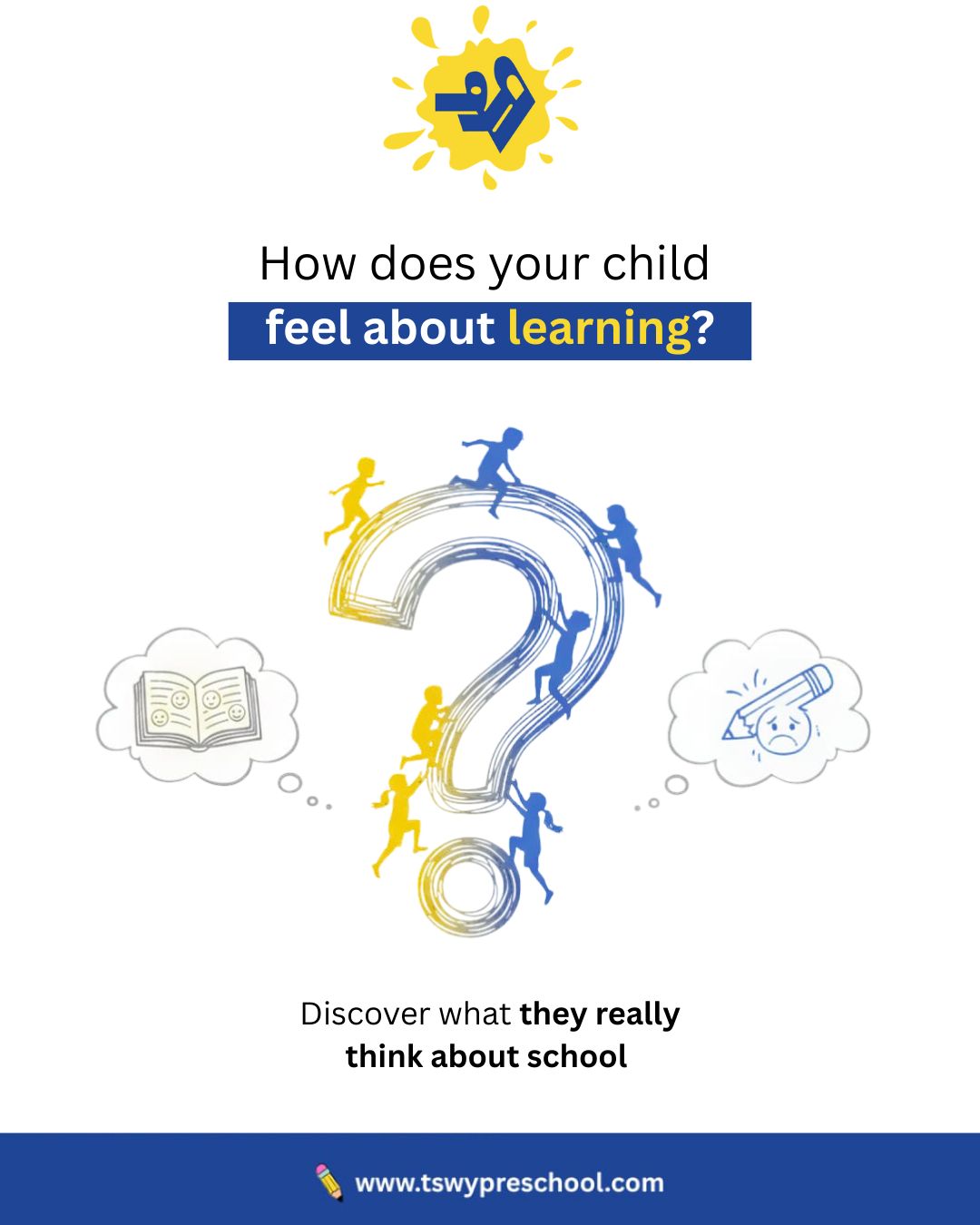 How your child feels about learning matters more than how fast they learn.Some children feel curious.
Some feel confident.
Some feel pressured, confused, or unheard.The truth is—children don’t always tell us with words.
They tell us through emotions, behaviour, and engagement.At TSWY Preschool, we believe learning should spark curiosity, not anxiety.
Because when children feel safe, seen, and understood, learning happens naturally.Discover what your child really thinks about school 🌱#TSWYPreschool #EarlyYearsEducation #ChildLedLearning #PreschoolPhilosophy #LearningThroughPlay #UnderstandingChildren #PositiveLearningEnvironment #ChildPsychology #MindfulParenting #EarlyChildhoodDevelopment #PreschoolLife #EducationThatCares #HappyLearners #CuriousMinds #EarlyLearningIndia