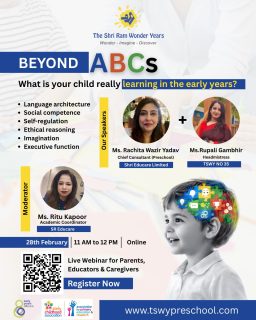 Beyond ABCs lies the foundation of a child’s future. 🌱
Join our expert-led webinar and discover what truly shapes learning in the early years — from language and imagination to emotional and social growth.📅 28th February
🕚 11 AM – 12 PM
💻 OnlineRegister now and empower your parenting journey.#EarlyYearsLearning #BeyondABCs #ParentingJourney #PreschoolEducation #ChildDevelopment #TSWYPreschool