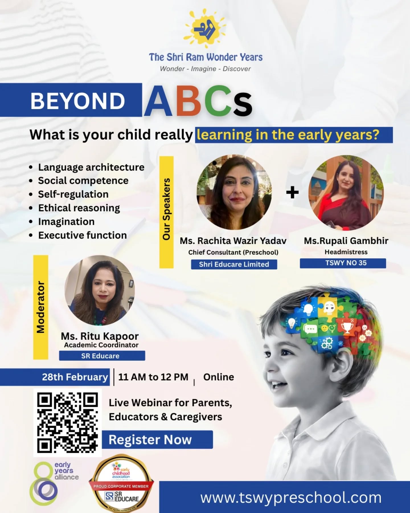 Beyond ABCs lies the foundation of a child’s future. 🌱
Join our expert-led webinar and discover what truly shapes learning in the early years — from language and imagination to emotional and social growth.📅 28th February
🕚 11 AM – 12 PM
💻 OnlineRegister now and empower your parenting journey.#EarlyYearsLearning #BeyondABCs #ParentingJourney #PreschoolEducation #ChildDevelopment TSWYPreschool