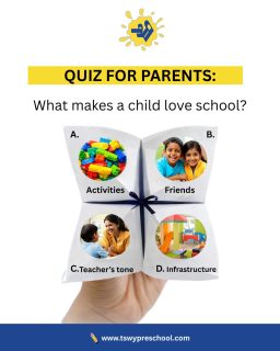 A small quiz for thoughtful parents 👇What really makes a child excited to go to school every morning?A. Fun activities 🎨
B. Friends to laugh with 🤝
C. A teacher’s warm tone ❤️
D. A beautiful campus 🏫Sometimes the smallest feeling creates the biggest love for learning.What’s your answer? Comment A, B, C, or D.#TSWYPreschool #PreschoolEducation #EarlyChildhoodEducation #PlayBasedLearning #ParentingInsights #PreschoolLife #LearningThroughPlay #ChildDevelopment #ParentsOfPreschoolers #EducationMatters #TSWYLearning #FutureOfEducation #PreschoolInIndia #MindfulParenting #EarlyLearningJourney