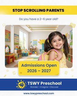 Stop scrolling… this might shape your child’s future.
If your little one is between 2–6 years, this is the age where
curiosity turns into confidence… and play becomes learning.
At TSWY Preschool, we don’t just teach—
we nurture thinkers, explorers, and happy learners. 🌈
Admissions for 2026–27 are now open.
Give your child the right start today.
📞 Limited seats | Early admissions recommended#TSWYPreschool #AdmissionsOpen #PreschoolAdmissions #EarlyChildhoodEducation #ParentingIndia KidsLearning PlayBasedLearning PreschoolNearMe ChildDevelopment FutureReadyKids SmartLearning HappyKids SchoolAdmissions2026 PreschoolLife LearningThroughPlay ParentingTips EducationMatters IndiaPreschool