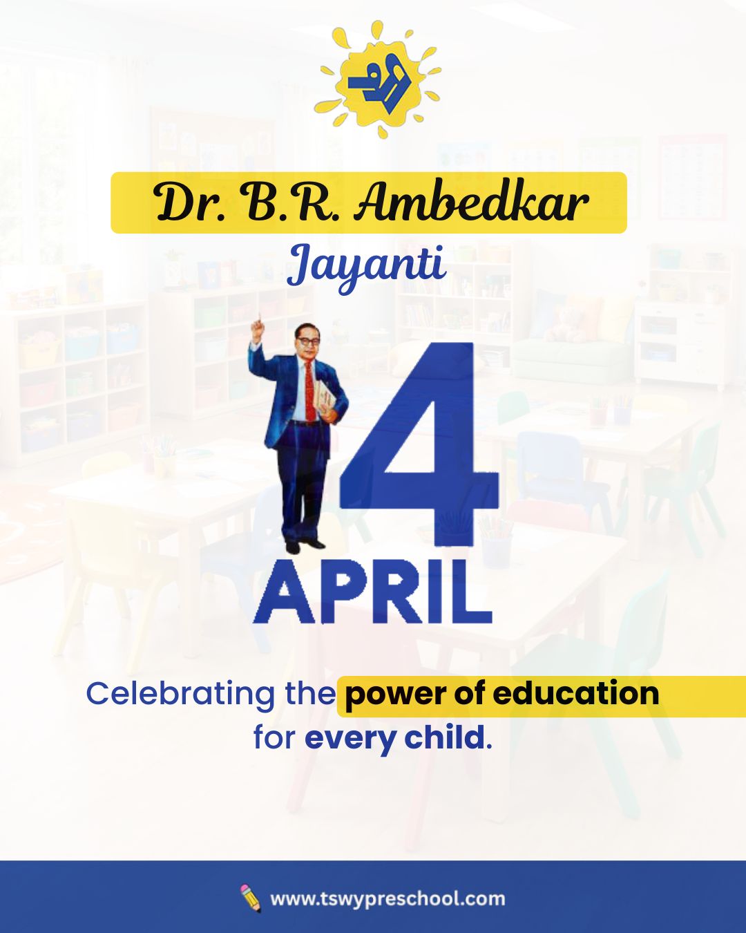 On Ambedkar Jayanti, we honor B. R. Ambedkar—a visionary who showed that education is the path to true freedom.“When a child learns, a generation rises.” ✨His legacy reminds us that real change begins when every child is given the power to learn, grow, and dream without limits.At TSWY, we believe education is not just knowledge—it is empowerment, equality, and the foundation of a better tomorrow.#AmbedkarJayanti #DrBRAmbedkar #PowerOfEducation #EducationForAll #EqualityMatters #InclusiveEducation #TSWYPreschool #FutureLeaders #KnowledgeIsPower #EarlyEducation #HolisticLearning #InspiringYoungMinds #EducationWithPurpose #EqualOpportunities