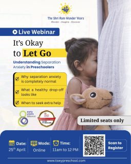 Separation anxiety is not a setback — it’s a sign of a strong emotional bond. 💛Join our Live Webinar to understand what your preschooler is really experiencing during drop-offs — and how you can support them with confidence and calm.In this session, you’ll learn: ✔ Why separation anxiety is completely normal
✔ What a healthy drop-off routine looks like
✔ When it’s time to seek extra support📅 25th April 2026
⏰ 11:00 AM – 12:00 PM
💻 Mode: Online
🎟 Limited seats onlyScan the QR code to register now and make transitions easier for both you and your child.#PreschoolParenting #SeparationAnxiety #EarlyChildhoodCare #ParentSupport #TSRWY PositiveParenting PreschoolLife