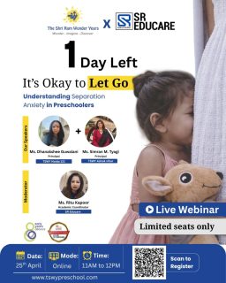 Only 1 day left to join our insightful Live Webinar on Separation Anxiety in Preschoolers 👧🧸Starting school is a big emotional step—for both children and parents. Learn how to support your child with confidence, care, and the right strategies from experienced educators.📅 25th April
⏰ 11 AM – 12 PM
💻 Online Session
🎟️ Limited seats availableRegister now and make the first school journey smoother for your little one.#TSWY #PreschoolParents #SeparationAnxiety #ParentingSupport #EarlyChildhoodEducation ParentWebinar PreschoolJourney ConfidentKids PositiveParenting