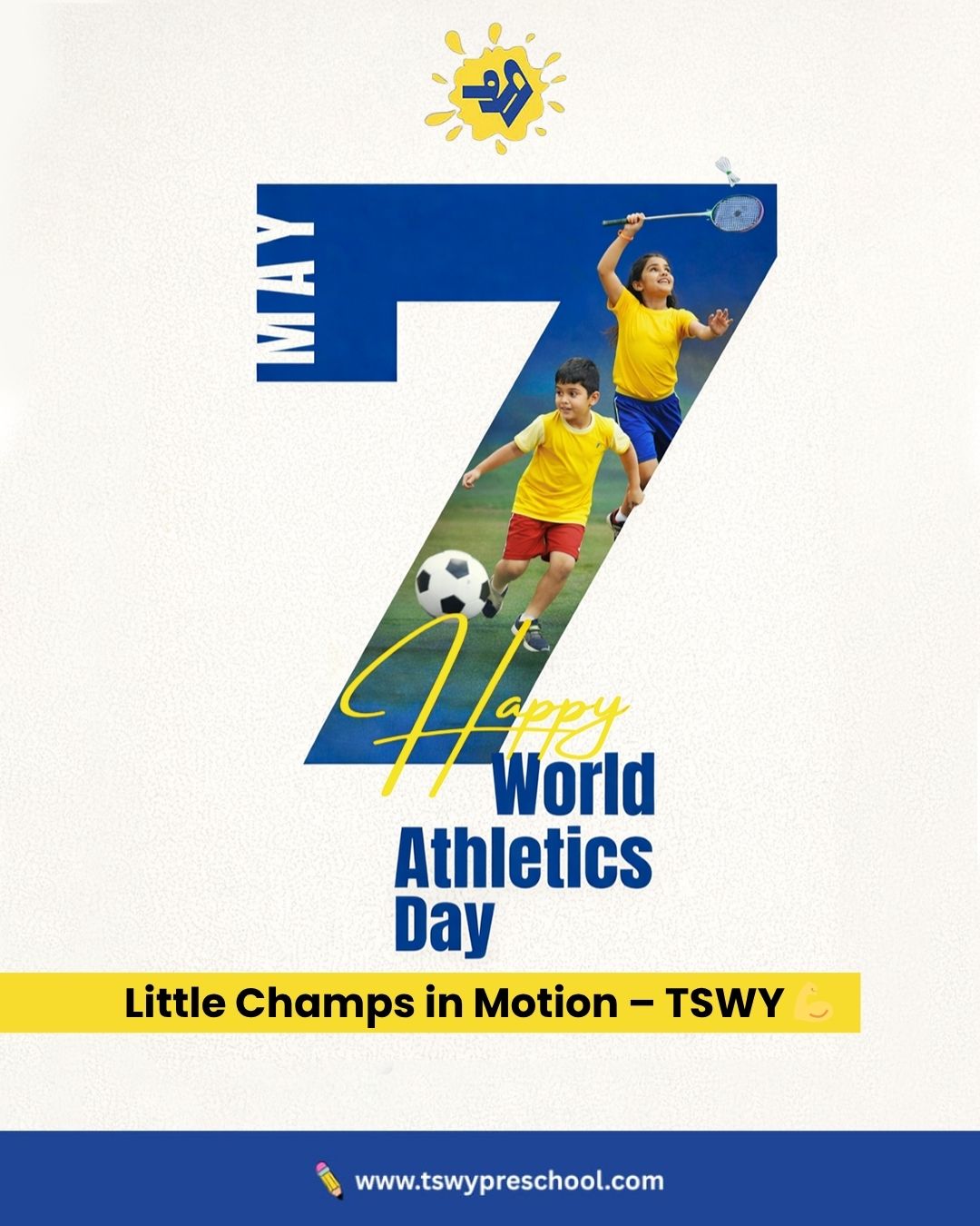 Little champs in motion 🏃‍♂️✨Because every jump, every run, every game—
is building strength, confidence, and coordination.At TSWY Preschool,
we believe movement isn’t just play…
it’s powerful learning in action.From tiny steps to big wins,
this is where active minds and bodies grow together 💛#WorldAthleticsDay #TSWYPreschool #ActiveKids #LittleChampions #PlayBasedLearning #ChildDevelopment #PhysicalDevelopment #EarlyChildhoodEducation #KidsInMotion #HealthyKids #PreschoolIndia #LearningThroughPlay #HolisticLearning #FutureReadyKids #HappyKids
