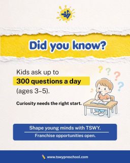 Curiosity isn’t a phase — it’s the foundation of learning.
Did you know children between ages 3–5 can ask up to 300 questions a day?The real question is… are we nurturing that curiosity the right way?At TSWY Preschool, we don’t just answer questions —
we build thinkers, explorers, and confident learners.✨ Because the right start shapes everything that follows.📩 Looking to build a meaningful preschool business?
Franchise opportunities now open.#PreschoolLearning #EarlyChildhoodEducation #CuriousKids #TSWYPreschool #LearningThroughPlay PreschoolIndia ParentingTips SmartParenting ChildDevelopment BrainDevelopment MontessoriInspired PlayBasedLearning TSWYPreschool FranchiseOpportunity EducationFranchise StartYourOwnPreschool EntrepreneurIndia SchoolFranchise FutureOfEducation KidsEducation GrowingMinds HolisticLearning PreschoolActivities EducationBusiness ParentingCommunity