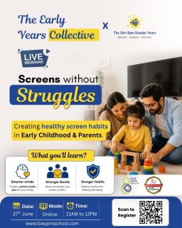 📱✨ Screens Without Struggles! 👨‍👩‍👧In today’s digital world, screens are everywhere—but healthy habits can make all the difference. Join our LIVE webinar and discover practical ways to create a balanced screen environment for your child while strengthening family connections.🧠 Build smarter screen habits
❤️ Foster stronger family bonds
🛡️ Create routines that support lifelong well-being📅 27th June
💻 Online Webinar
⏰ 11:00 AM – 12:00 PMRegister now and take the first step toward mindful screen use for your family!#ScreensWithoutStruggles #EarlyChildhoodEducation #PositiveParenting #ScreenTimeManagement #DigitalWellbeing