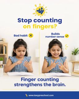 🧠✨ Should children count on their fingers while learning math?Absolutely!Many parents worry that finger counting is a "bad habit," but research suggests otherwise. Finger counting helps children develop number sense, understand quantity, build confidence, and create a strong foundation for future mathematical thinking.Before children can solve complex problems, they need to visualize numbers—and their fingers are often the first learning tool they have!So the next time you see your child counting on their fingers, remember: they're not struggling—they're learning. 💛At TSWY Preschool, we encourage age-appropriate learning methods that make concepts meaningful, enjoyable, and developmentally appropriate.📚 Small habits today build strong learners tomorrow.#EarlyLearning #PreschoolEducation #MathSkills #NumberSense #TSWYPreschool