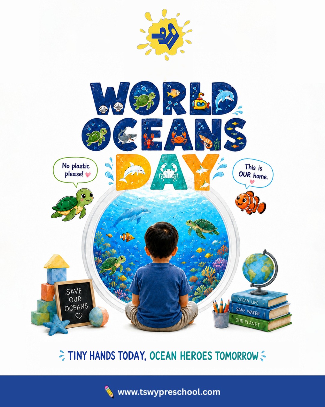 The future of our oceans begins with the lessons we teach today. 💙🐢From curious little explorers to future ocean protectors, every child has the power to make a difference. By teaching children to respect marine life, reduce plastic waste, and care for our planet, we nurture habits that can create waves of positive change.At TSWY Preschool, we believe that environmental awareness starts early. Small actions, kind choices, and big hearts can help protect the oceans that sustain life on Earth.🌎 Tiny hands today, Ocean Heroes tomorrow.#WorldOceansDay #OceanHeroes #EarlyChildhoodEducation #EnvironmentalAwareness #tswypreschool