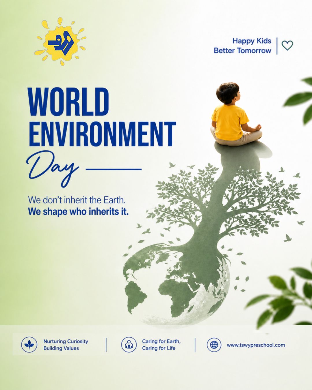The Earth our children inherit depends on the values we nurture today. 🌱💚At TSWY Preschool, we believe environmental awareness begins with curiosity, kindness, and everyday actions. When children learn to care for plants, conserve resources, and respect nature, they grow into responsible citizens who understand that every small action can make a big difference.This World Environment Day, let's inspire our little learners to love the planet they call home and become the guardians of a greener tomorrow.We don't inherit the Earth. We shape who inherits it. 🌎Together, let's raise children who care for the Earth as much as they care for each other.#WorldEnvironmentDay #EnvironmentalEducation #EarlyChildhoodEducation #Sustainability #tswypreschool