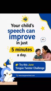 Just 5 minutes a day can make a big difference in your child’s speech and confidence.Join our June Tongue Twister Challenge and turn speech practice into a fun daily habit. Save this post, try the activities with your little one, and watch their communication skills grow one day at a time.Follow TSWY Preschool for more simple, play-based learning ideas.
#SpeechDevelopment #LanguageDevelopment #PreschoolLearning #TSWYPreschool
#earlychildhoodeducation