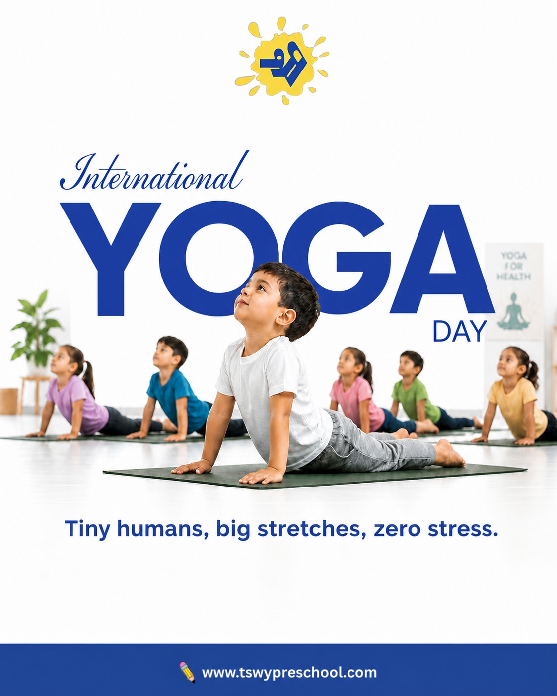 The best time to build healthy habits is in childhood. 🌱Yoga is more than just stretching—it's about balance, focus, confidence, and emotional well-being. When children practice yoga, they learn to connect with their bodies, calm their minds, and develop skills that support them throughout life.At TSWY Preschool, we encourage little learners to move, breathe, and grow with confidence. Because strong minds and healthy bodies are nurtured one small stretch at a time.💙 Tiny humans, big stretches, zero stress.Let's celebrate International Yoga Day by inspiring children to embrace wellness, mindfulness, and joyful movement every day.#InternationalYogaDay #YogaForKids #EarlyChildhoodEducation #MindfulLearning #TSWYPreschool
