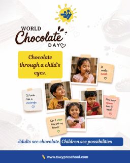 🍫 World Chocolate Day | Chocolate Through a Child's Eyes 💛To adults, chocolate is a treat.
To children, it's a world of curiosity, learning, and imagination. ✨A chocolate bar becomes a lesson in shapes, counting, sharing, senses, and kindness. Every little moment is an opportunity to learn.At TSWY Preschool, we believe the best learning happens when children explore the world with wonder—turning everyday experiences into lifelong lessons.This World Chocolate Day, let's celebrate the sweetness of curiosity and the joy of learning together! 🌟💙 Happy World Chocolate Day from the TSWY Preschool family!#WorldChocolateDay #TSWYPreschool #Preschool #EarlyChildhoodEducation #LearningThroughPlay