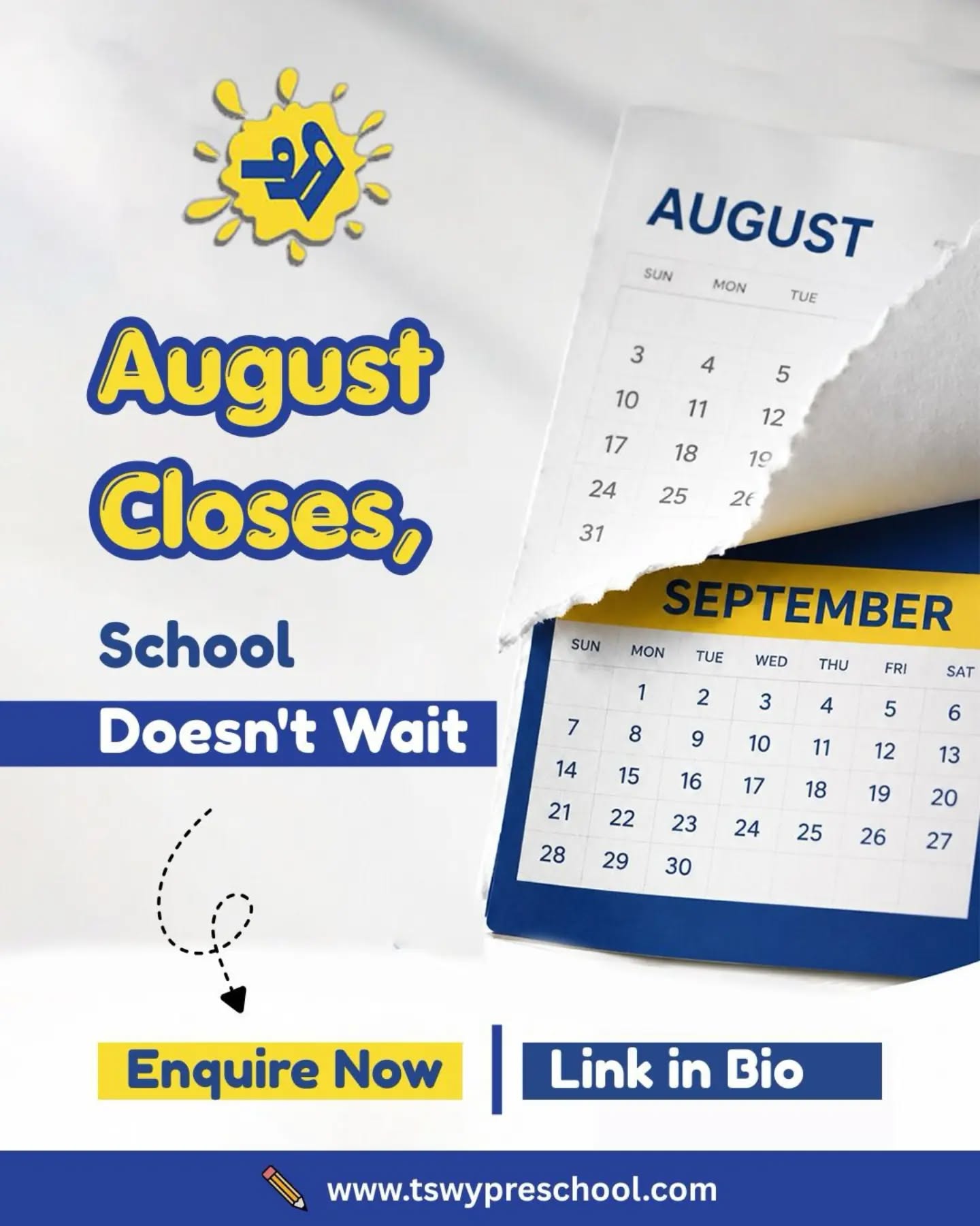 Every day in preschool is a day of learning, confidence, creativity, and growth.As August comes to an end, so does another opportunity to give your child the best start in their early education journey. Don't wait for the "perfect time"—the best time to begin is now.At TSWY Preschool, children learn through play, build essential life skills, make lifelong friendships, and grow in a safe, nurturing environment designed for holistic development.Admissions are filling fast.
📍 Enquire today and book your school tour through the link in our bio.#PreschoolAdmissions #TSWYPreschool #EarlyChildhoodEducation #BestPreschool #AdmissionsOpen